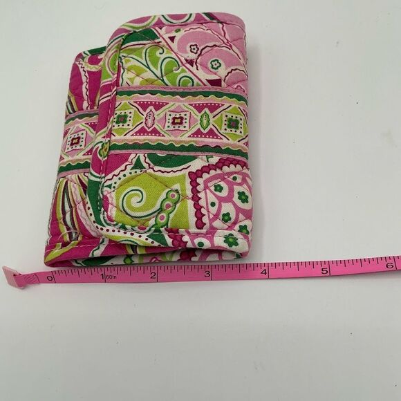 Vera Bradley Pinwheel Pink Wallet Tri Fold Green - Picture 4 of 5